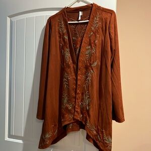 Rust embroidery imitation suede jacket.